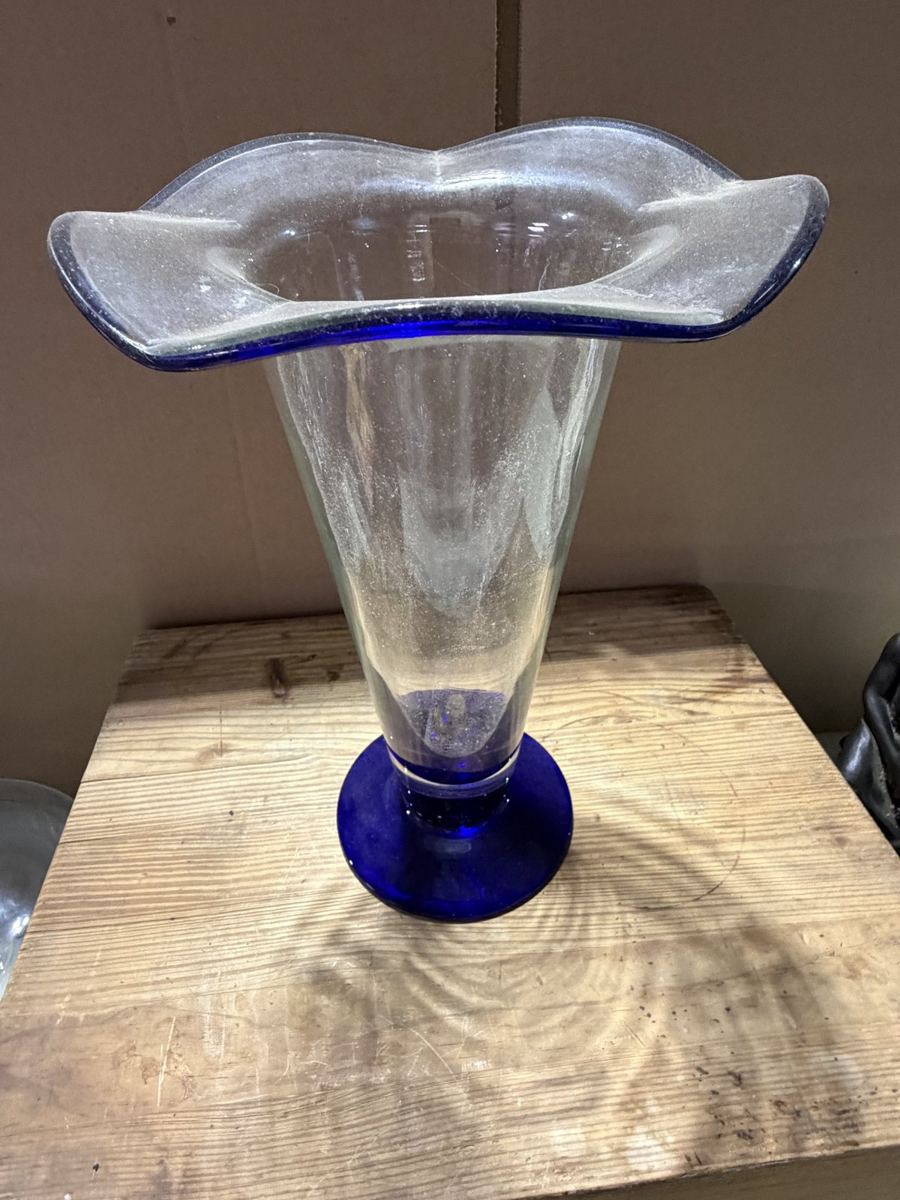 Blown Glass Vase, Cobalt Foot and Rim