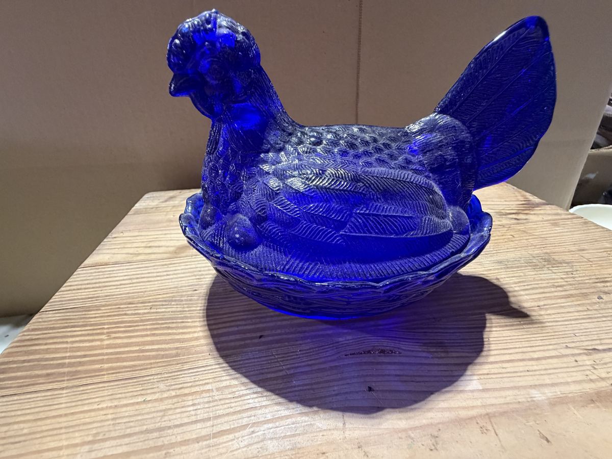 Cobalt Blue Glass Hen on Nest Dish