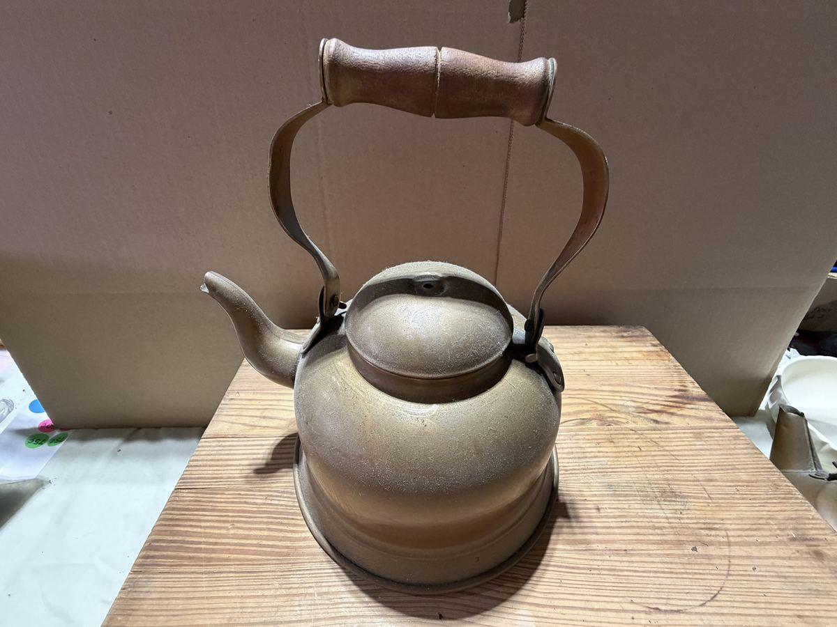 Vintage Copper Tea Kettle, Wood Handle