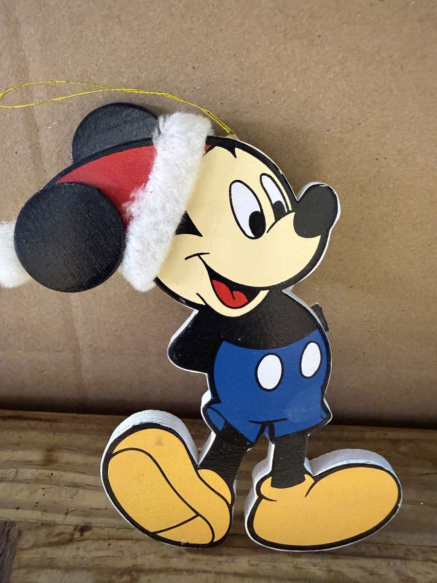 1985 Wooden Mickey Santa Hat Ornament