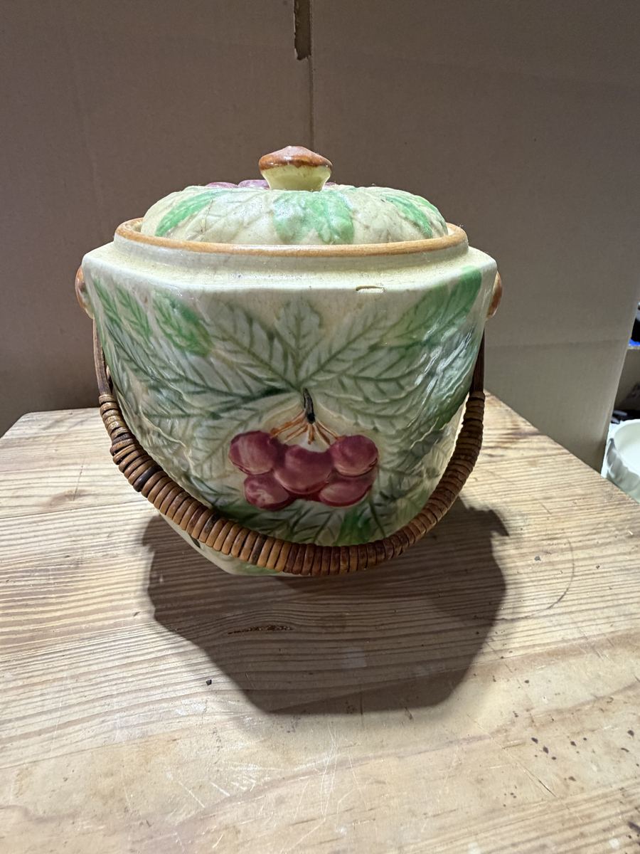 Japan Majolica-Style Cherry Biscuit Jar