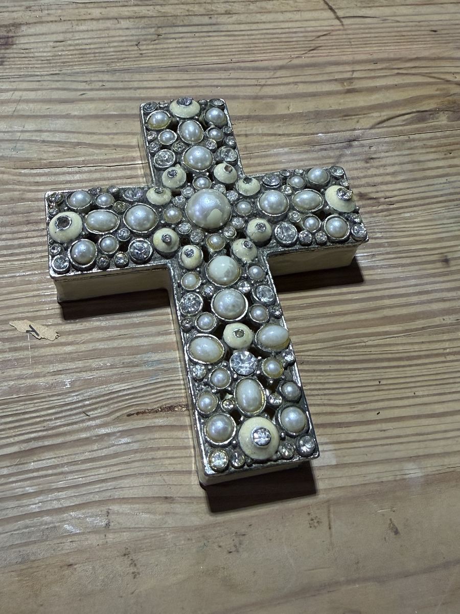 Nikky Pearl and Rhinestone Cross Trinket Box