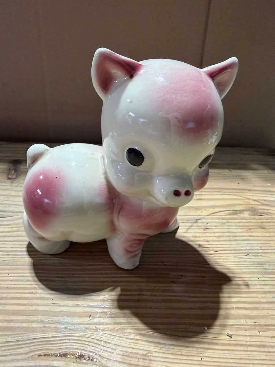 Pink Airbrushed Pottery Pig Figurine